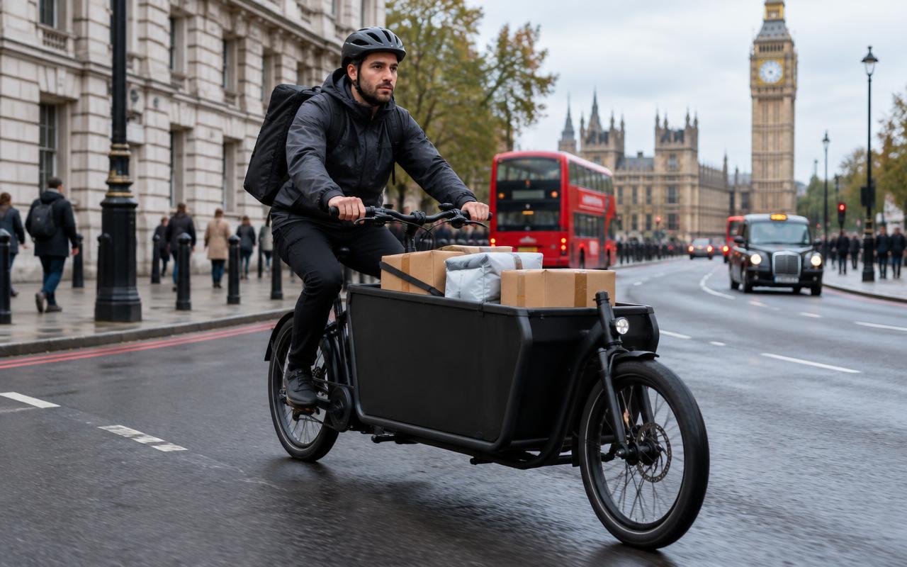 TrackParcel courier on a cargo bike